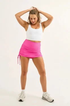 Bball Mesh High Waisted Tie Side Skort - Candy Pink
