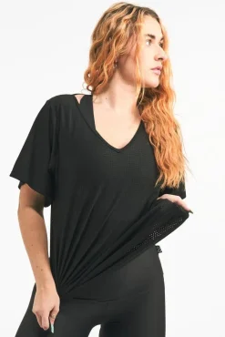 Bball Mesh V Neck Boyfriend Tee - Black
