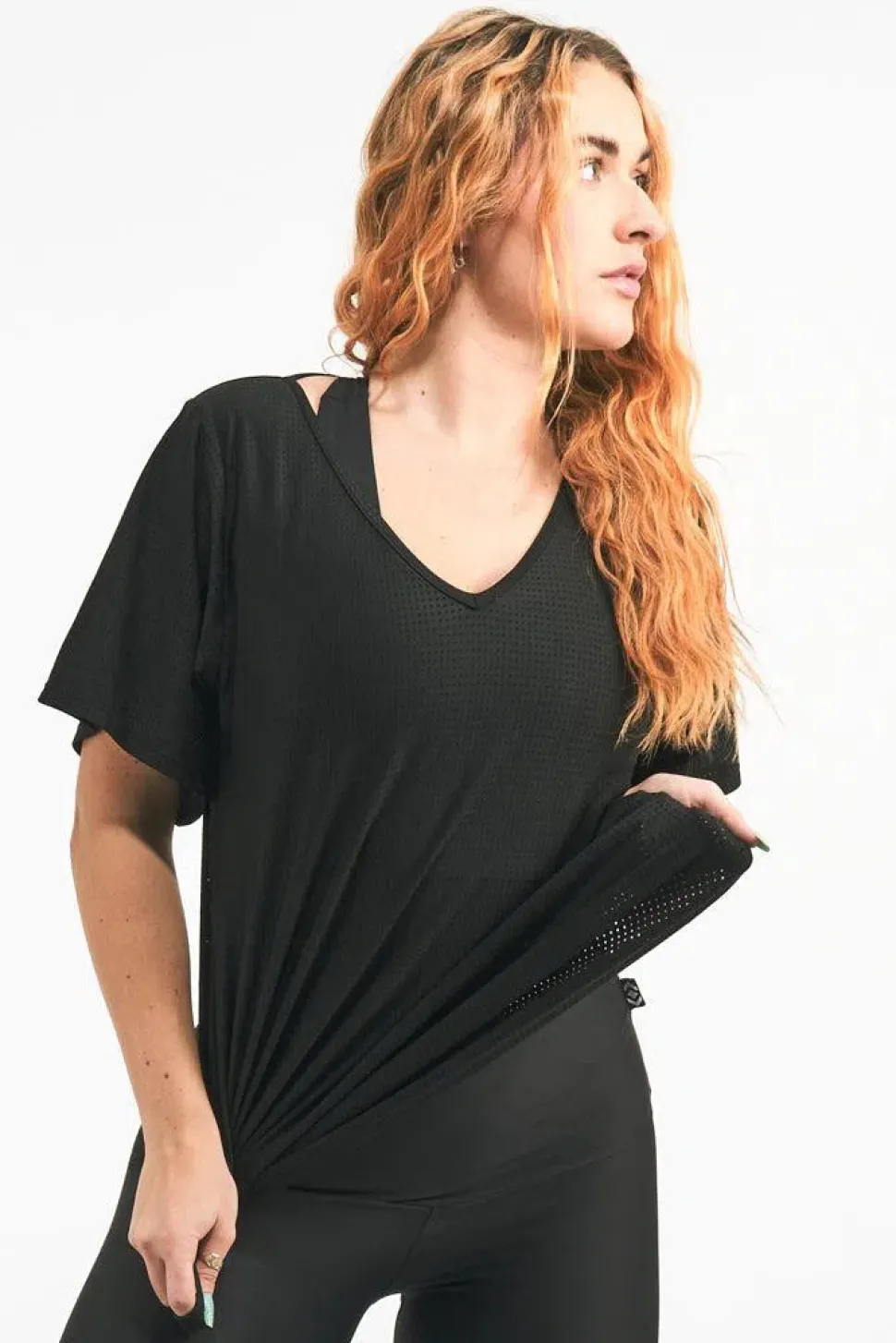 Bball Mesh V Neck Boyfriend Tee - Black