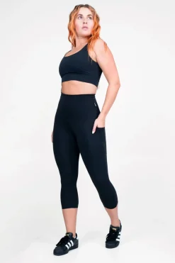 Black Body Contouring - Panel Pocket Extra High Waisted Capri Leggings
