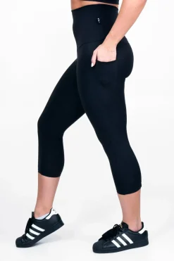 Black Body Contouring - Panel Pocket Extra High Waisted Capri Leggings