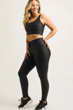 Black Exotic Touch Jag - Drawstring High Waisted Leggings
