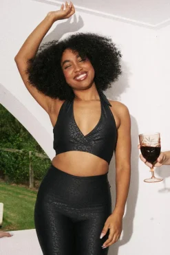 Black Exotic Touch Jag - Halter Crop
