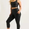 Black Exotic Touch Jag - Panel Pocket High Waisted Capri Leggings