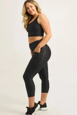 Black Exotic Touch Jag - Pocket Booty Shaper High Waisted Capri Leggings