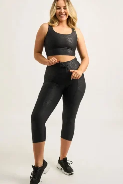 Black Exotic Touch Jag - Pocket Booty Shaper Drawstring Capri Leggings