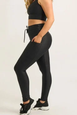 Black Exotic Touch Jag - Panel Pocket Drawstring High Waisted Leggings