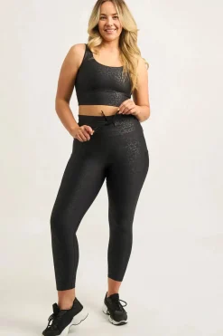 Black Exotic Touch Jag - Panel Pocket Drawstring High Waisted 7/8 Leggings