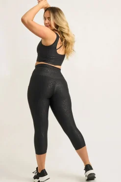 Black Exotic Touch Jag - Panel Pocket Drawstring Capri Leggings