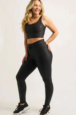 Black Exotic Touch Jag - Panel Pocket Drawstring High Waisted Leggings