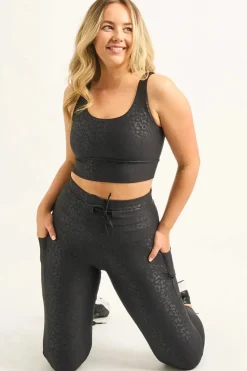 Black Exotic Touch Jag - Panel Pocket Drawstring High Waisted 7/8 Leggings