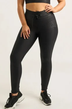 Black Exotic Touch Jag - Panel Pocket Drawstring High Waisted Leggings
