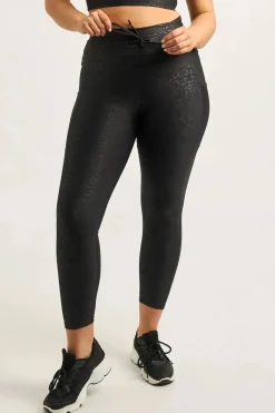Black Exotic Touch Jag - Panel Pocket Drawstring High Waisted 7/8 Leggings