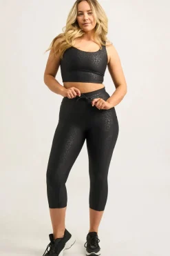 Black Exotic Touch Jag - Panel Pocket Drawstring Capri Leggings