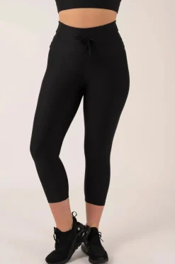 Black Performance - Drawstring High Waisted Capri Leggings