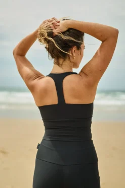Black Performance - Longline T Back Comfort Crop Top