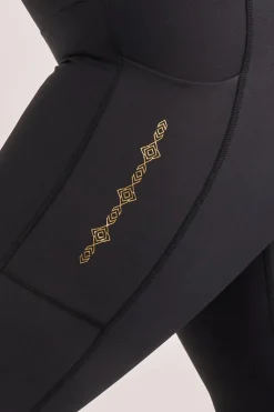 Black Performance - Luxe Panel Pocket Drawstring Capri Leggings