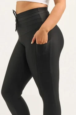 Black Performance - Panel Pocket Drawstring High Waisted 7/8 Leggings
