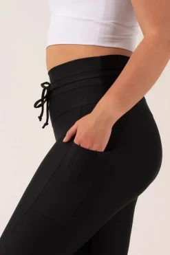 Black Performance - Panel Pocket Drawstring High Waisted Leggings