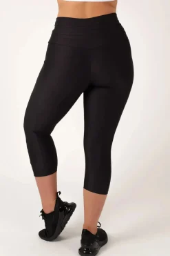 Black Performance - Panel Pocket Drawstring Capri Leggings