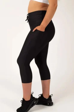 Black Performance - Panel Pocket Drawstring Capri Leggings