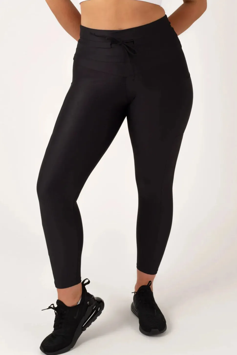 Black Performance - Panel Pocket Drawstring High Waisted 7/8 Leggings