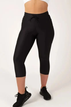 Black Performance - Panel Pocket Drawstring Capri Leggings