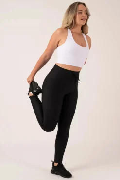 Black Performance - Panel Pocket Drawstring High Waisted Leggings