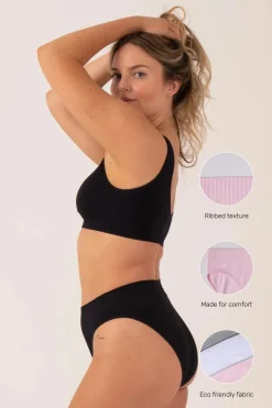 Black Rib Seam Free - High Waist Bikini Briefs