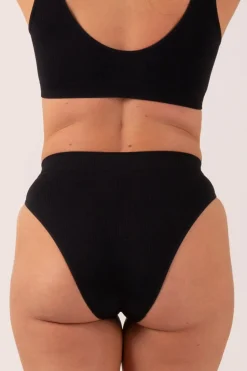 Black Rib Seam Free - High Waist Bikini Briefs