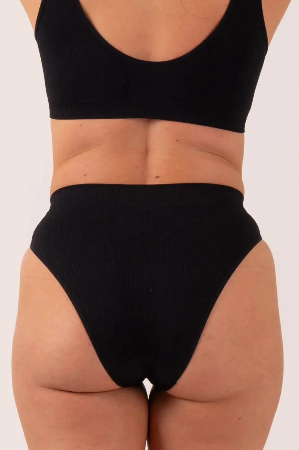 Black Rib Seam Free - High Waist Bikini Briefs