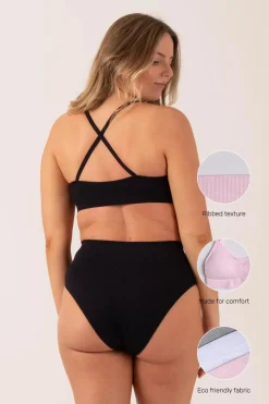 Black Rib Seam Free - Strappy Cross Over Bralette
