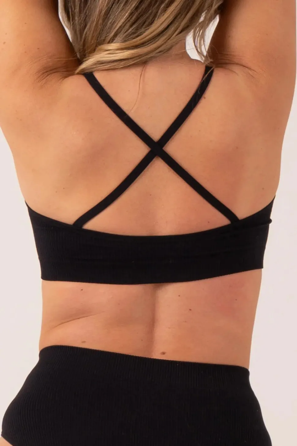 Black Rib Seam Free - Strappy Cross Over Bralette