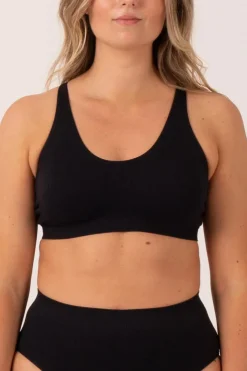 Black Rib Seam Free - Strappy Cross Over Bralette