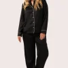 Black Zebra Jaquard Satin - Long Sleeve Button Up Shirt & Pants Pyjama Set