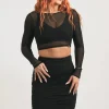 Body Contouring Mesh Ruched Midi Skirt - Black