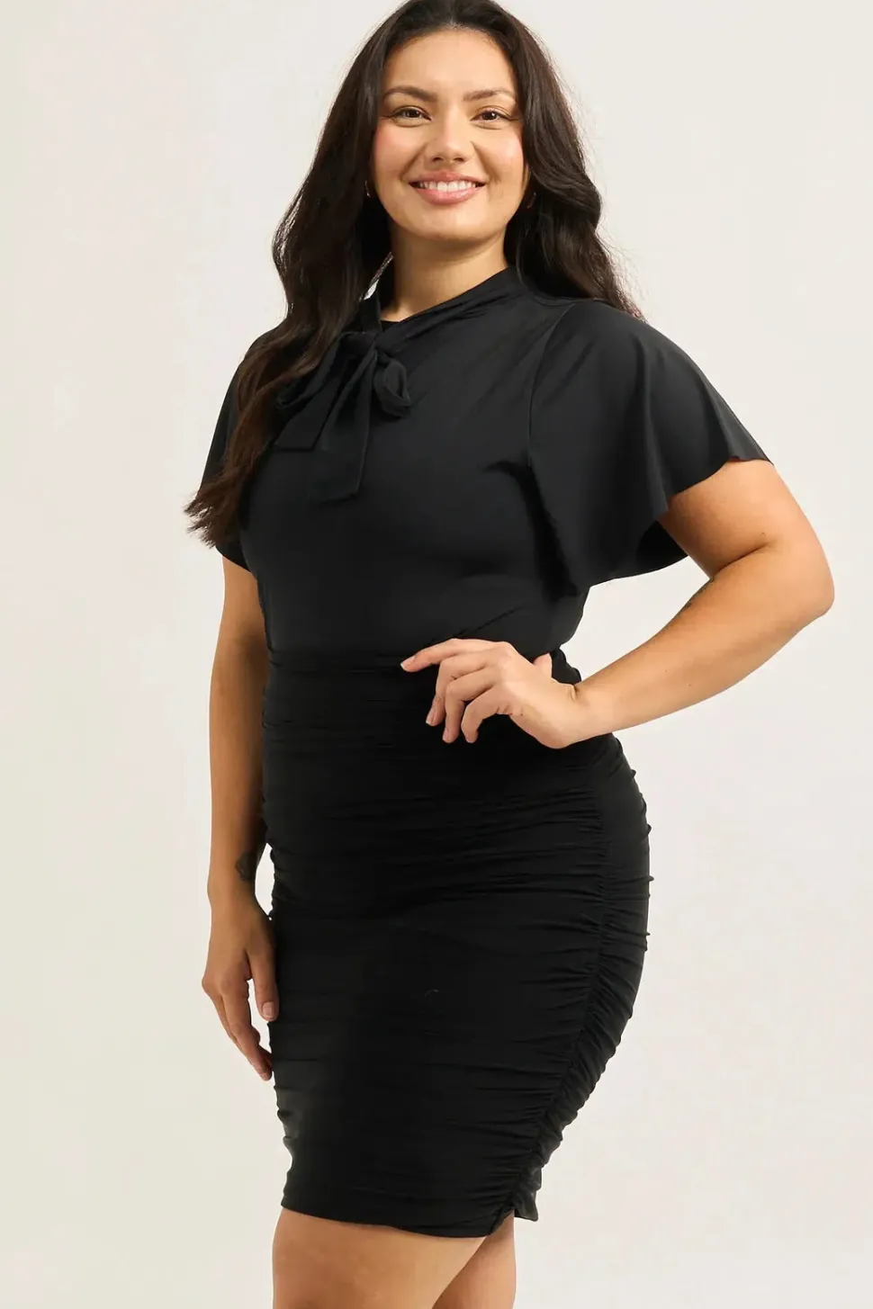 Body Contouring Mesh Ruched Mini Skirt - Black