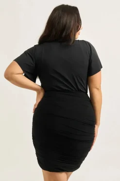 Body Contouring Mesh Ruched Mini Skirt - Black