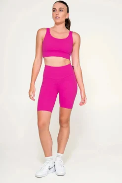Body Contouring Panel Pocket High Waisted Long Shorts - Pink