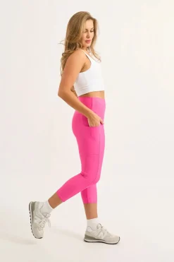 Candy Pink Performance - Panel Pocket High Waisted Capri Leggings