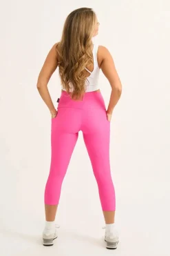 Candy Pink Performance - Panel Pocket High Waisted Capri Leggings