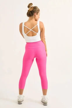 Candy Pink Performance - Panel Pocket Drawstring Capri Leggings