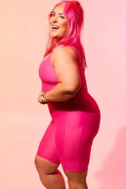 Candy Pink Performance - Panel Pocket High Waisted Long Shorts