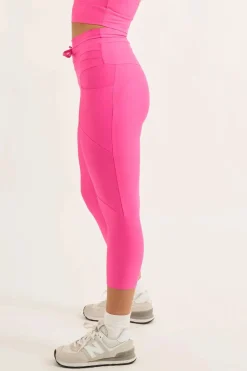 Candy Pink Performance - Pocket Booty Shaper Drawstring Capri Leggings