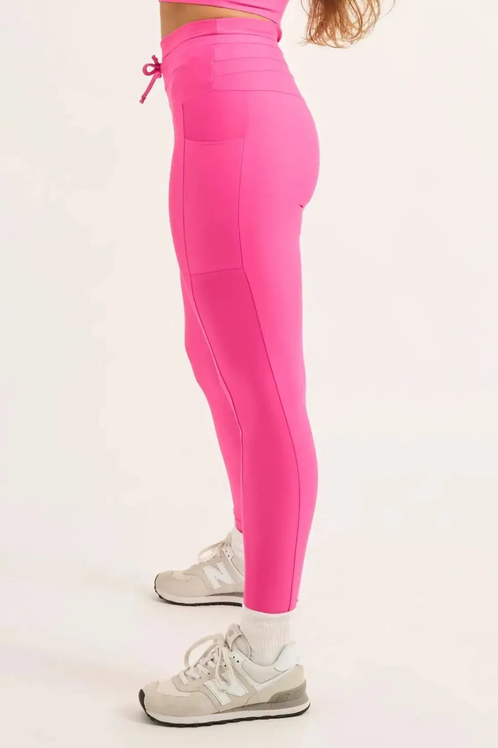 Candy Pink Performance - Panel Pocket Drawstring High Waisted Leggings