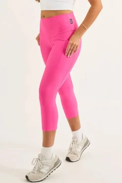 Candy Pink Performance - Panel Pocket High Waisted Capri Leggings