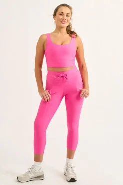 Candy Pink Performance - Pocket Booty Shaper Drawstring Capri Leggings