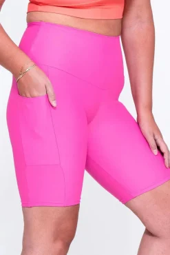 Candy Pink Performance - Panel Pocket High Waisted Long Shorts