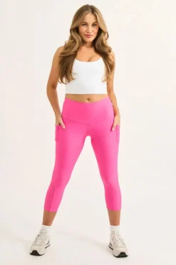 Candy Pink Performance - Panel Pocket High Waisted Capri Leggings