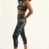 Dark and Moody Tie Dye Body Contouring - Panel Pocket High Waisted Capri Leggings
